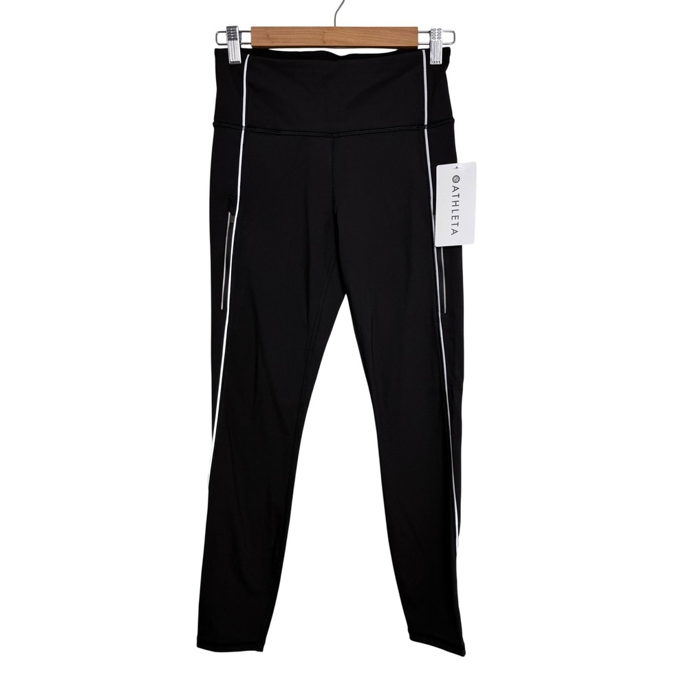 NEW Athleta Rainier Reflective Stripe Tight Black Leggings S‎ Yoga Fitness